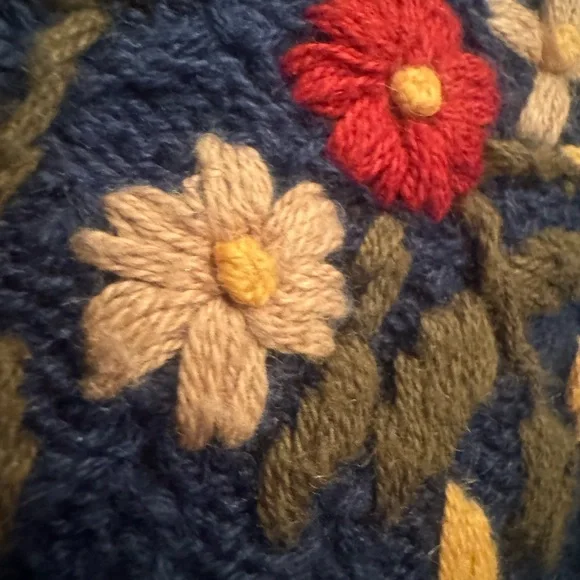 Lemon Grass Vintage Navy Blue Cardigan Floral Embroidery Women’s Medium Romantic - Picture 3 of 7